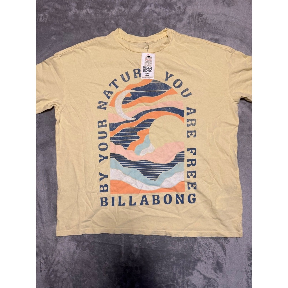 Billabong Graphic T-Shirt Womens Small Yellow Nature Is Here Surf Tee NEW